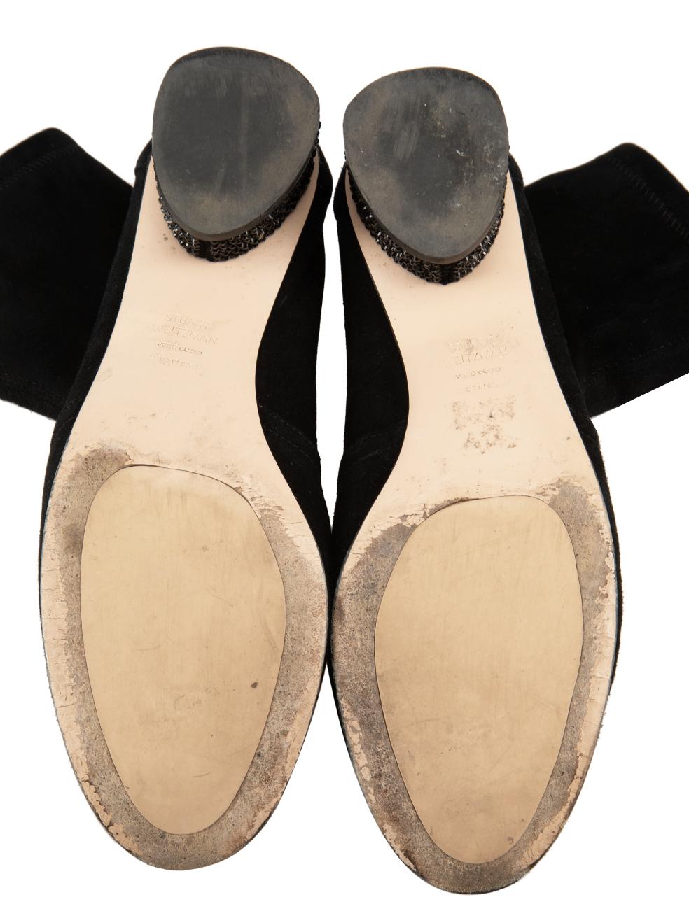Women's Stuart Weitzman Black Suede Embellished Boots Size IT 39 For Sale