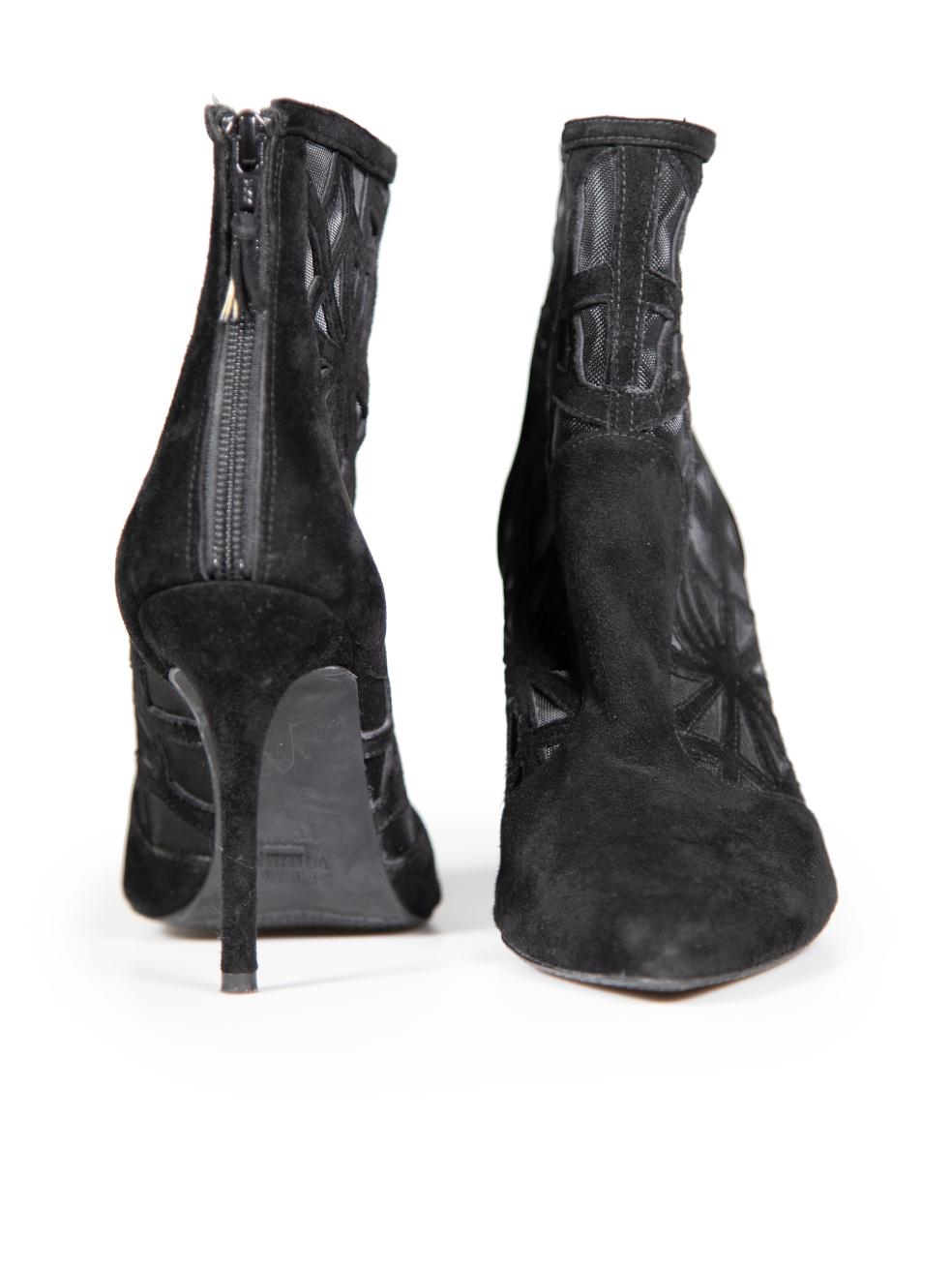 Stuart Weitzman Black Suede Geometric Ankle Boots Size IT 39 In Good Condition For Sale In London, GB