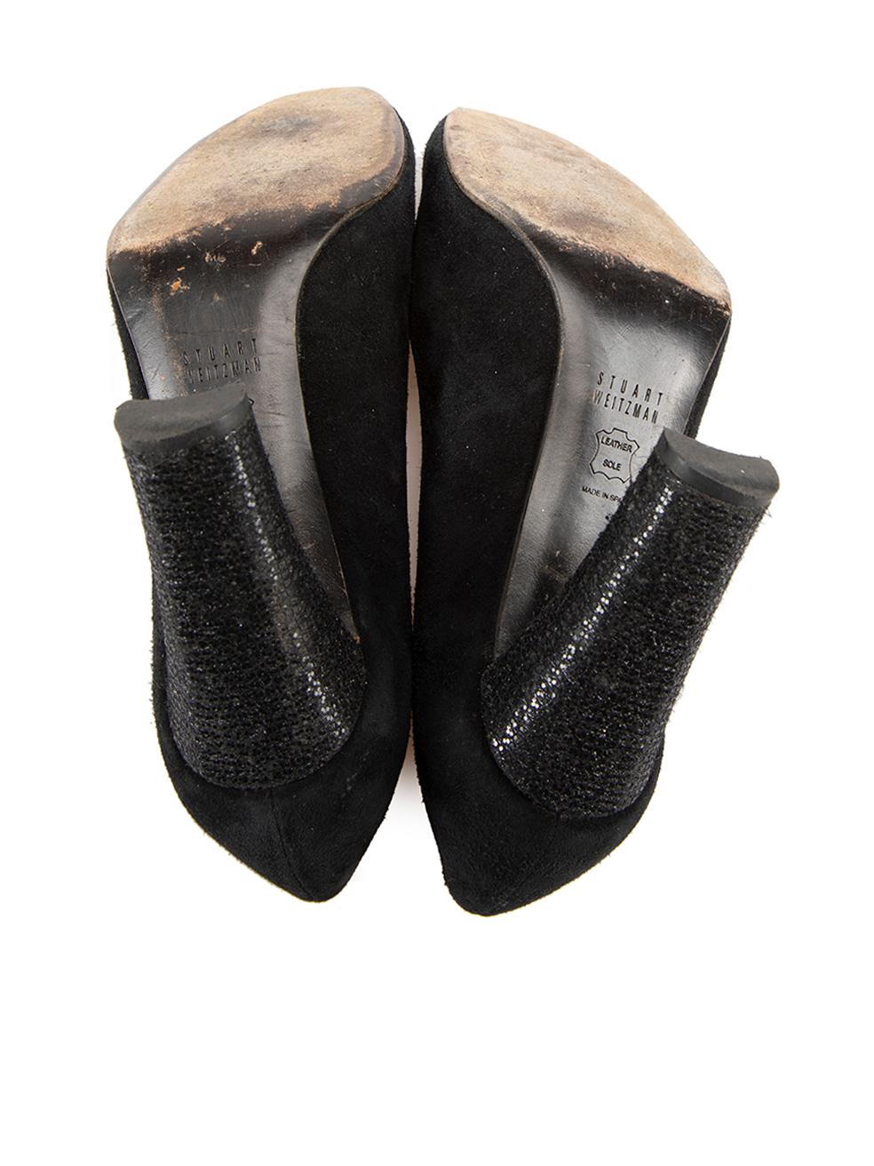 Stuart Weitzman Escarpins en daim noir à paillettes Taille IT 39 Bon état - En vente à London, GB