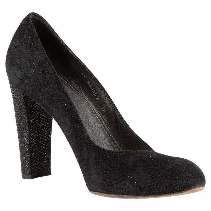 Stuart Weitzman Black Suede Glitter Pumps Size IT 39 For Sale