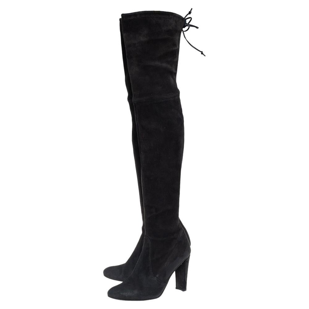 Women's Stuart Weitzman Black Suede Highland Thigh High Boots Size 37.5