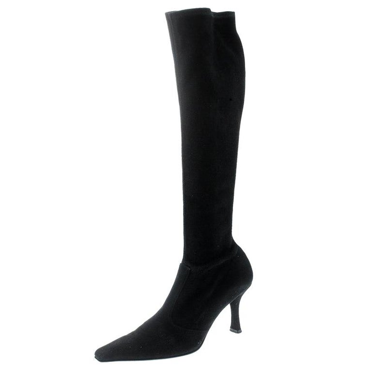 Stuart Weitzman Black Suede Knee Length Square Toe Boots Size 40 at 1stDibs