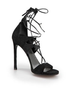 Stuart Weitzman Black Suede Lace-Up Heeled Sandals Size US 9
