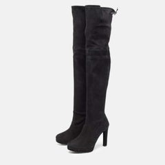Stuart Weitzman Black Suede Leather Highland Over The Knee Boots Size 38.5