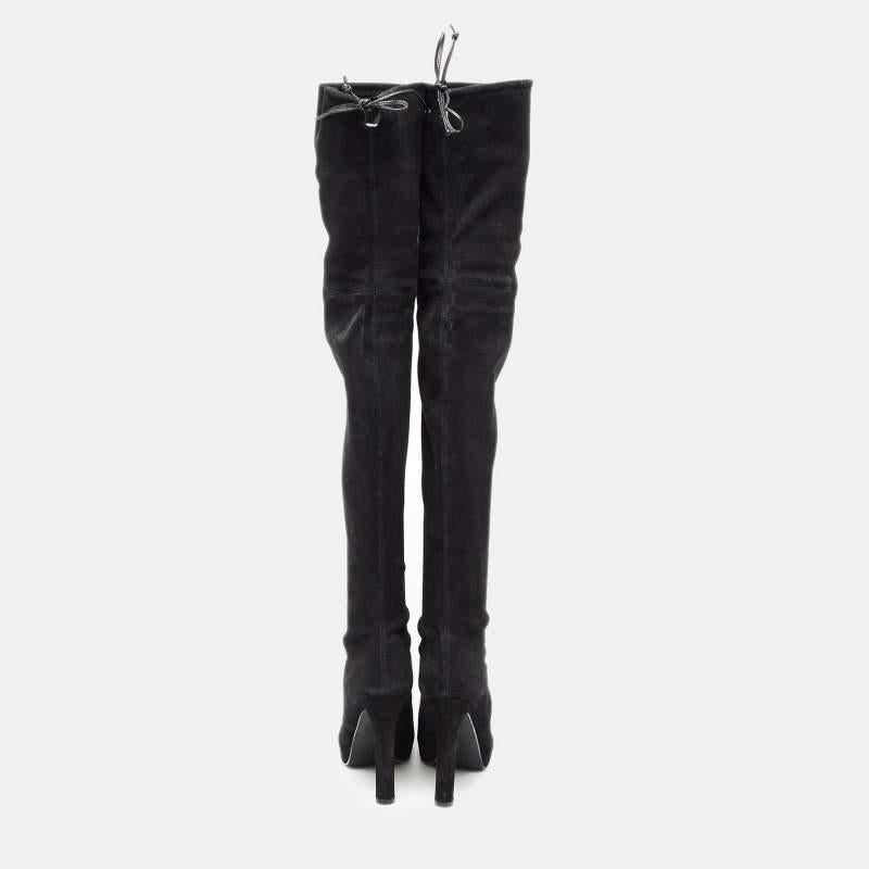 Stuart Weitzman Black Suede Leather Highland Over The Knee Boots Size 38.5 Pour femmes en vente
