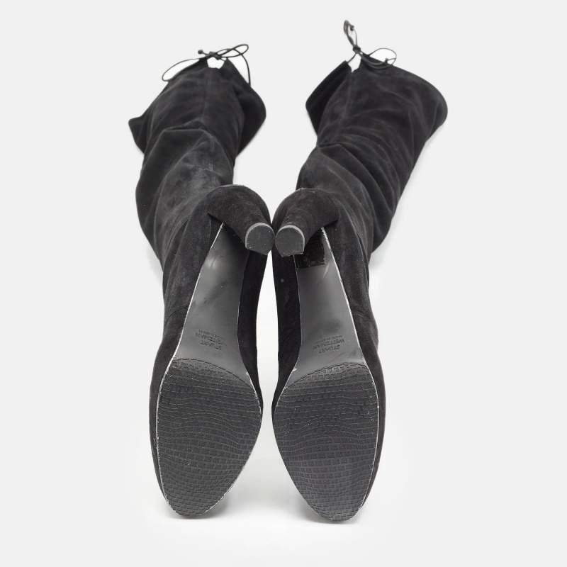 Stuart Weitzman Black Suede Leather Highland Over The Knee Boots Size 38.5 en vente 1