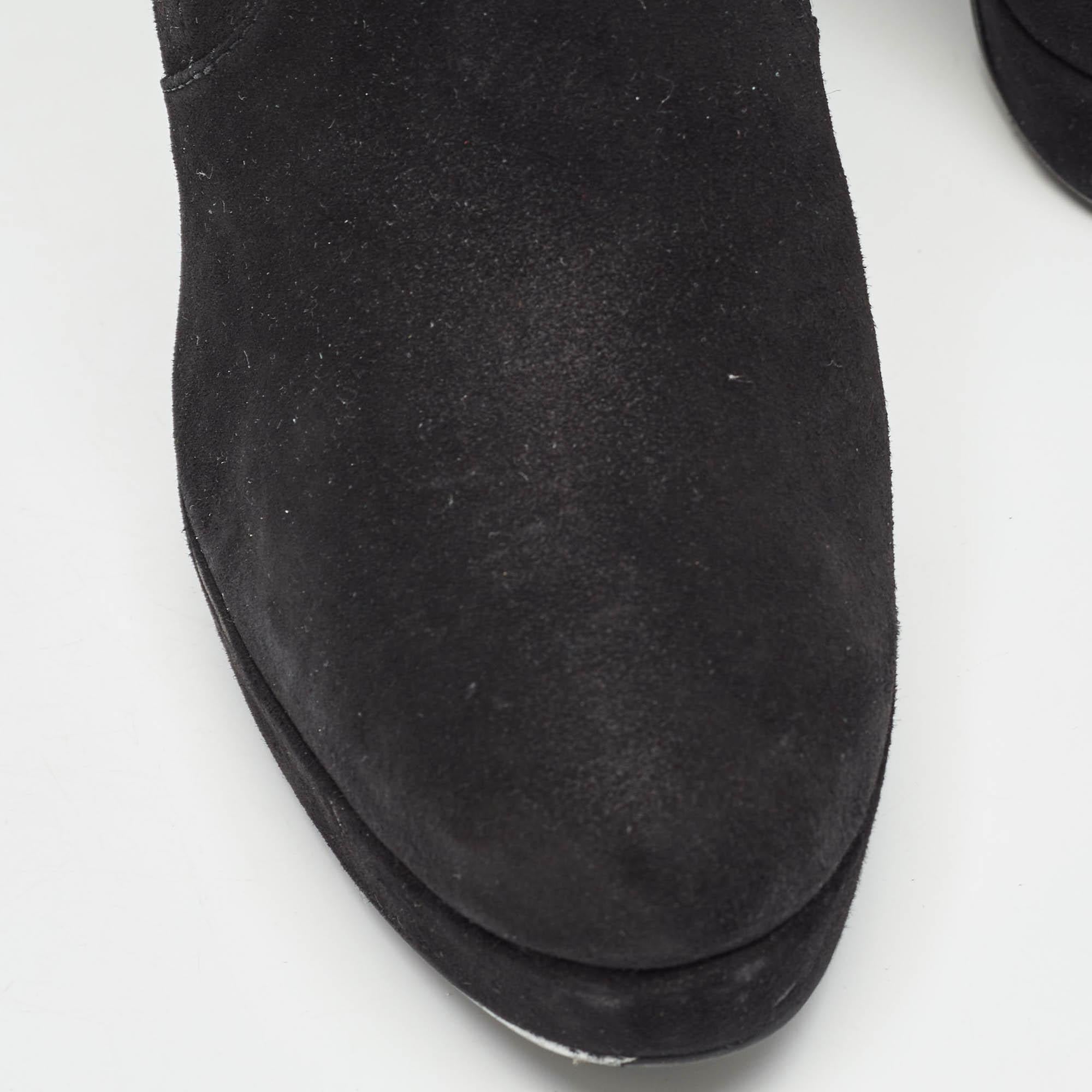 Stuart Weitzman Black Suede Leather Highland Over The Knee Boots Size 38.5 en vente 2