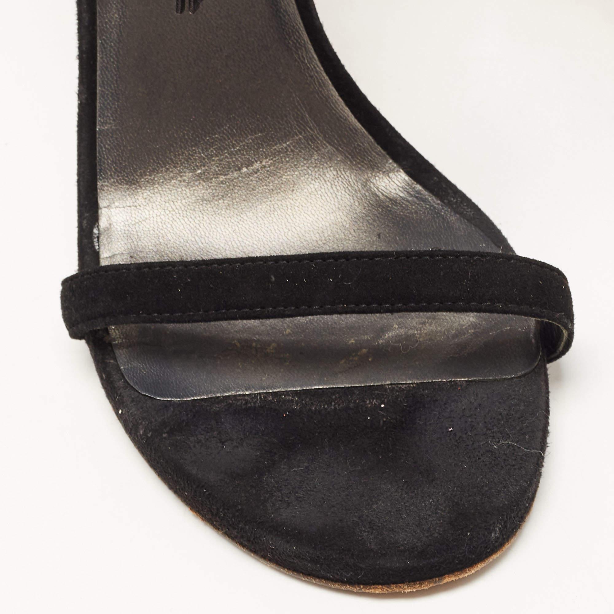Stuart Weitzman Black Suede Love Fringe Ankle Strap Sandals Size 37.5 For Sale 3