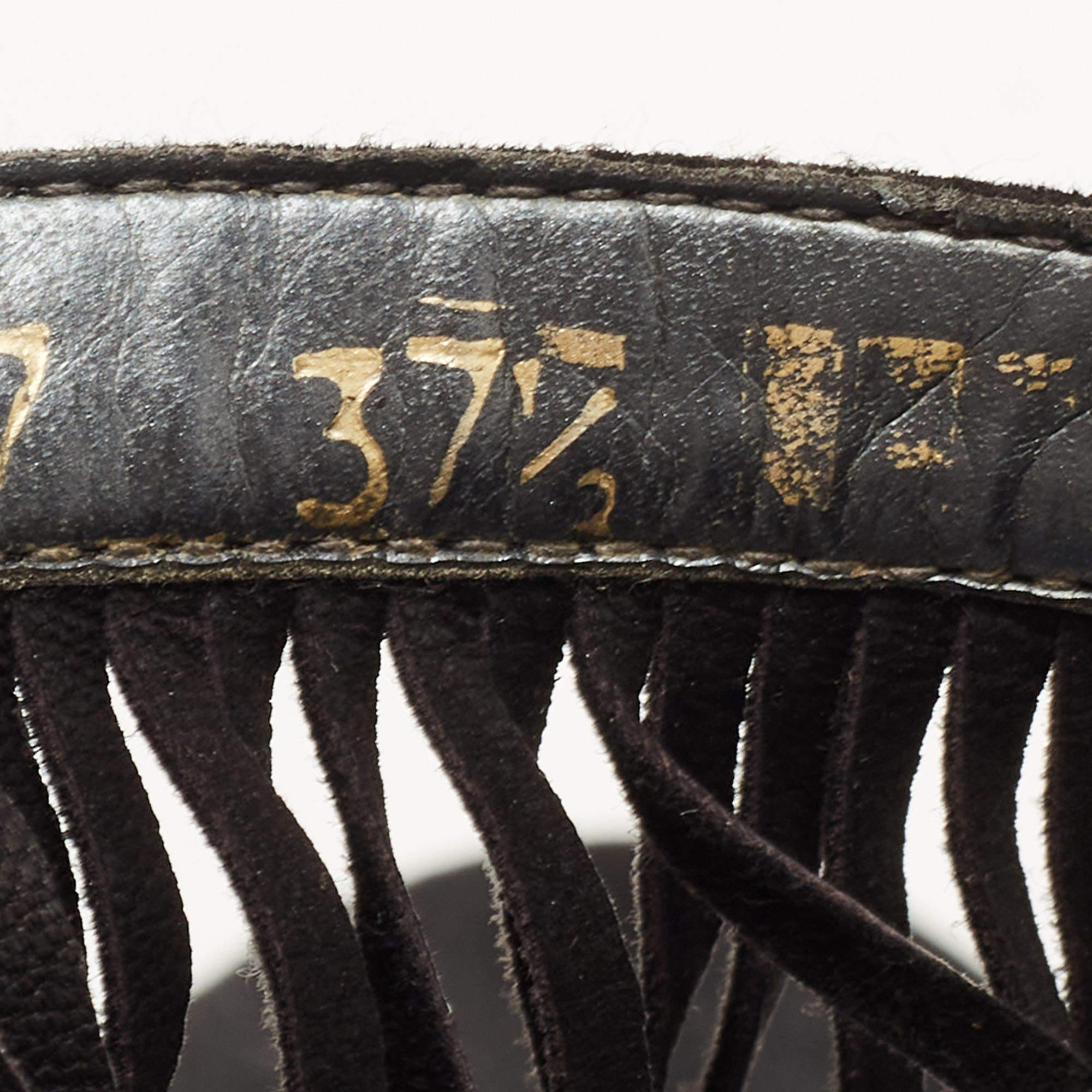 Stuart Weitzman Black Suede Love Fringe Ankle Strap Sandals Size 37.5 For Sale 4