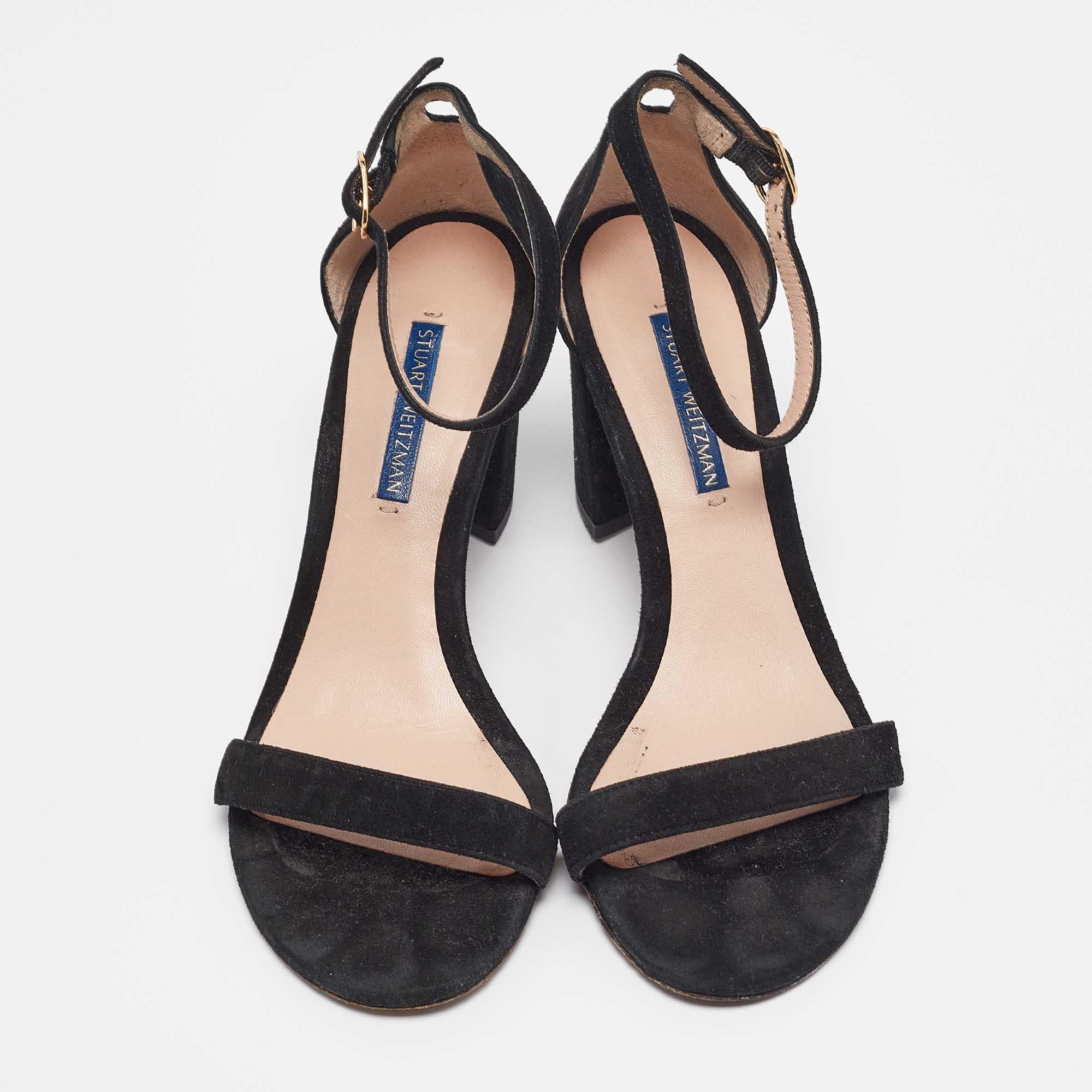 Stuart Weitzman Black Suede Nearlynude Sandals Size 37.5 In Good Condition For Sale In Dubai, Al Qouz 2