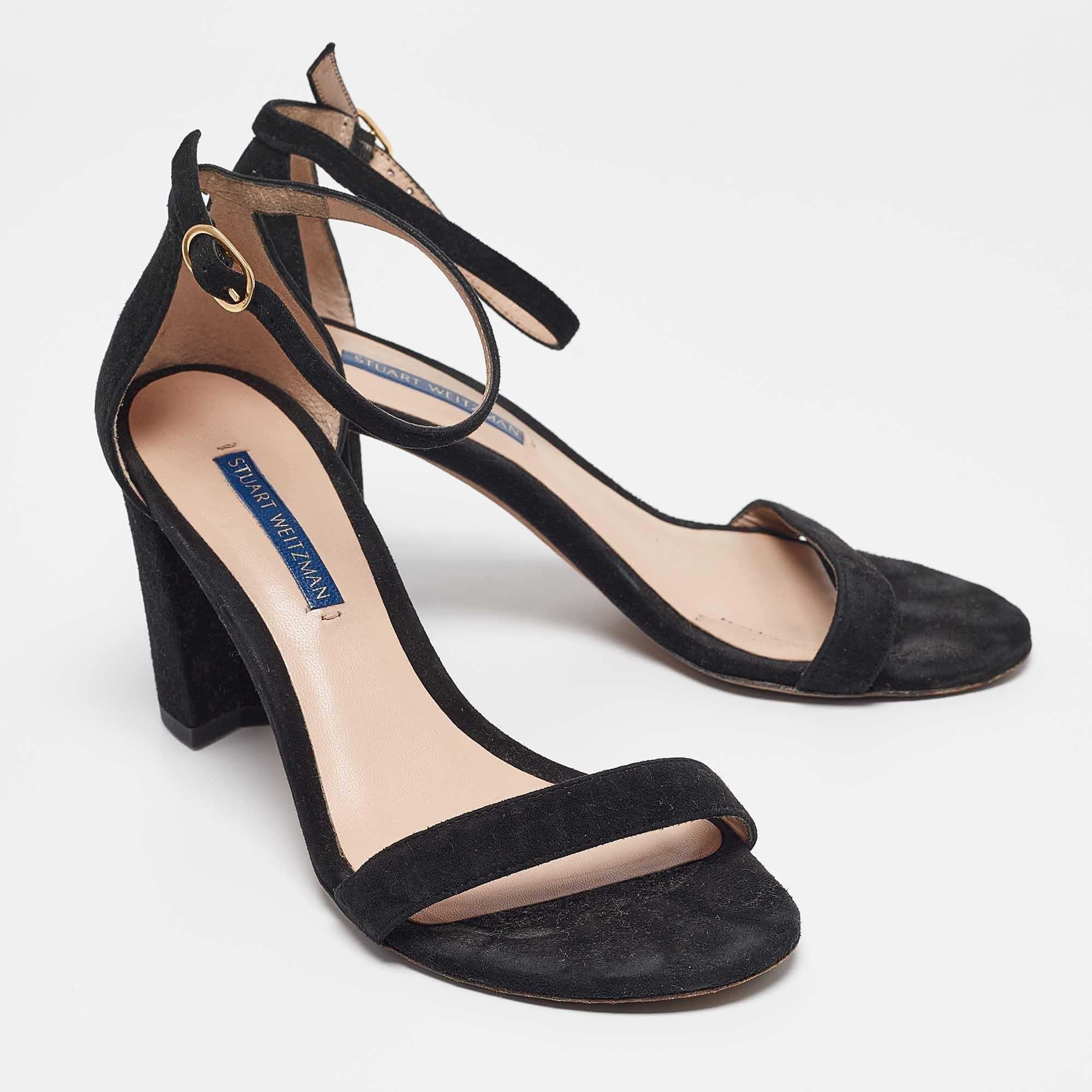 Women's Stuart Weitzman Black Suede Nearlynude Sandals Size 37.5 For Sale