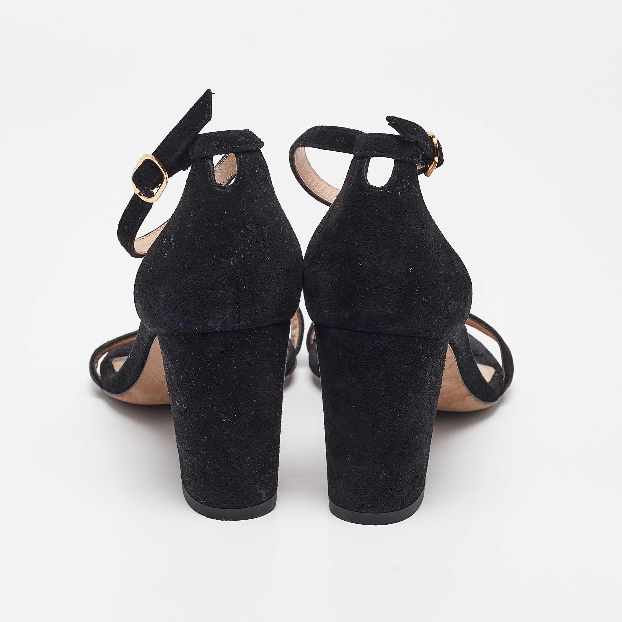 Stuart Weitzman Black Suede Nearlynude Sandals Size 37.5 For Sale 1
