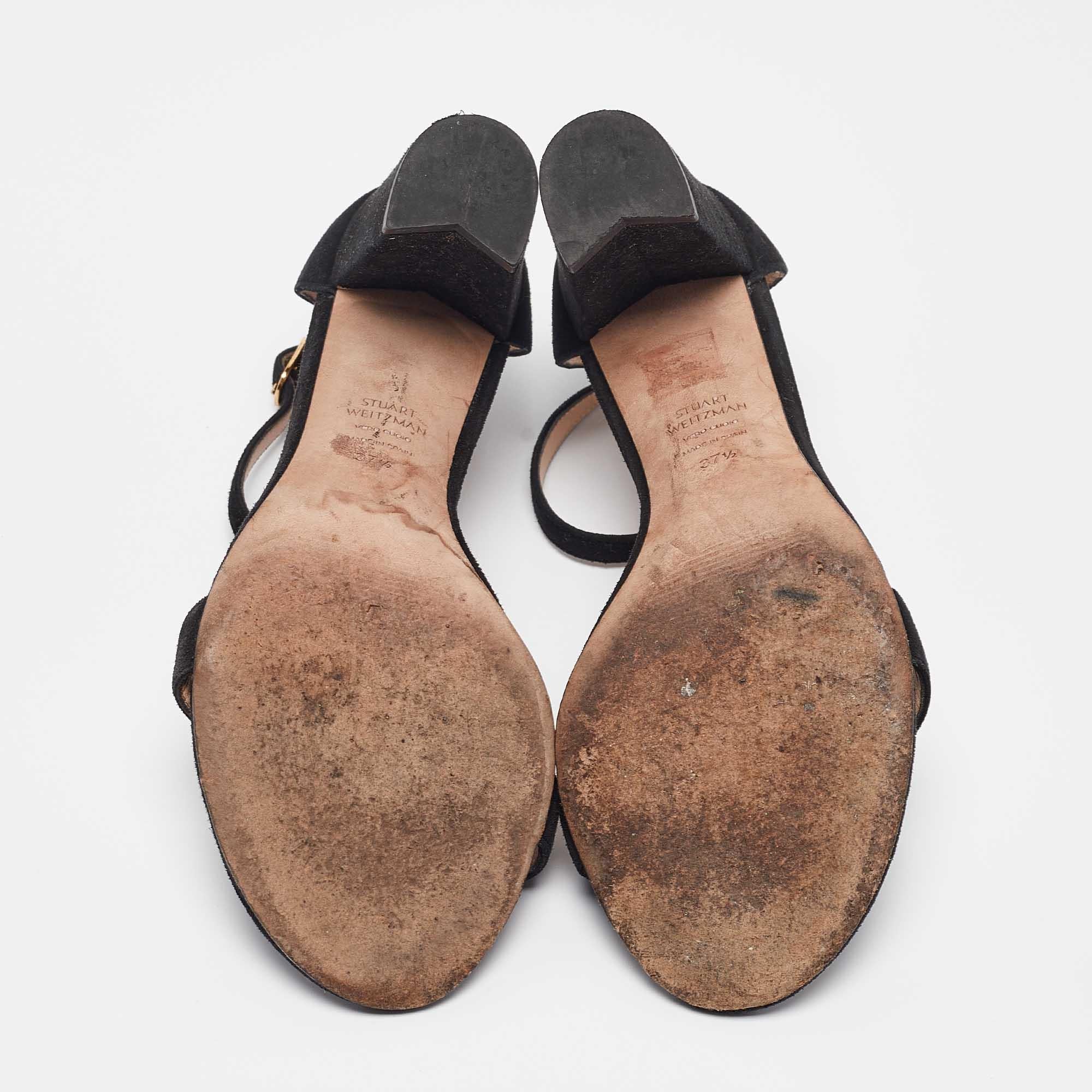 Stuart Weitzman Black Suede Nearlynude Sandals Size 37.5 For Sale 2