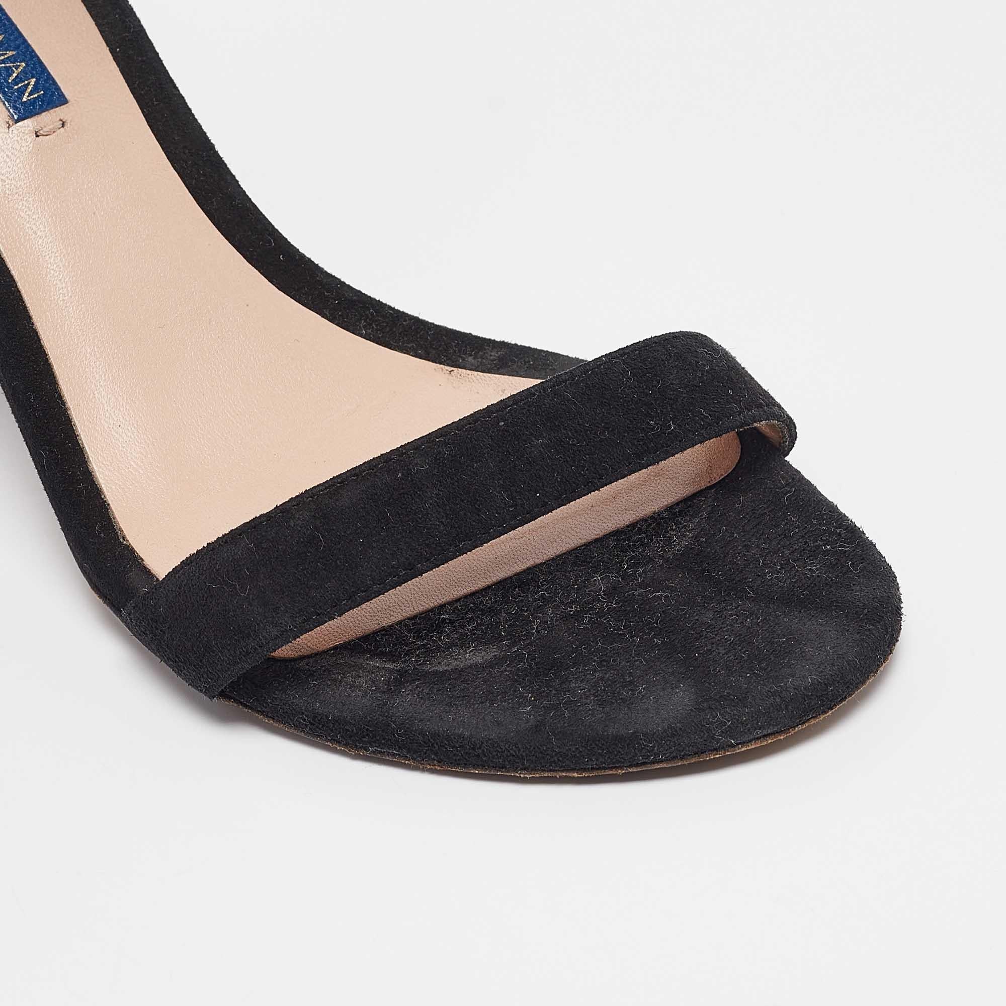 Stuart Weitzman Black Suede Nearlynude Sandals Size 37.5 For Sale 3