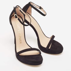 Stuart Weitzman Black Suede Nudist Disco Platform Sandals Size 37