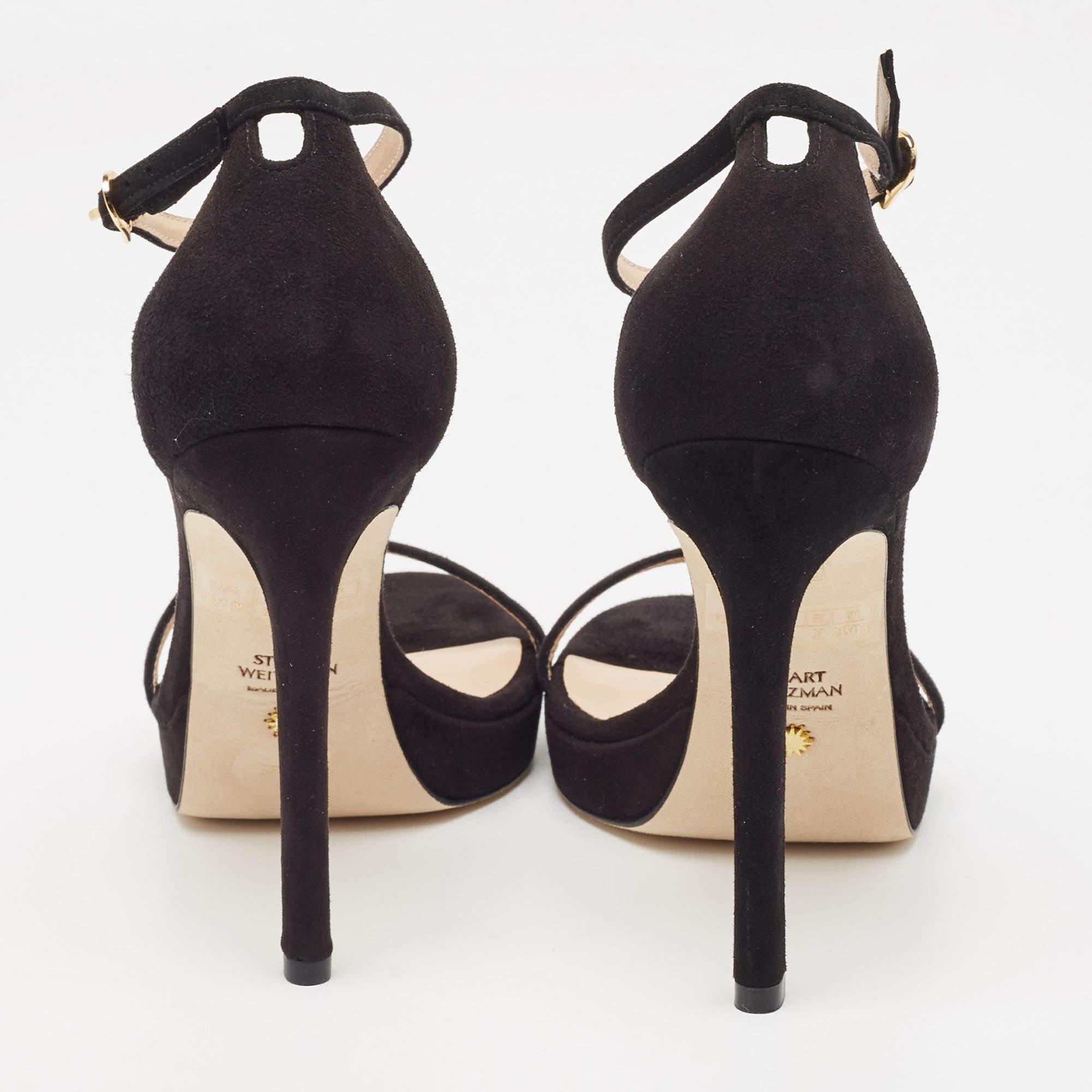 Women's Stuart Weitzman Black Suede Nudist Disco Platform Sandals Size 37