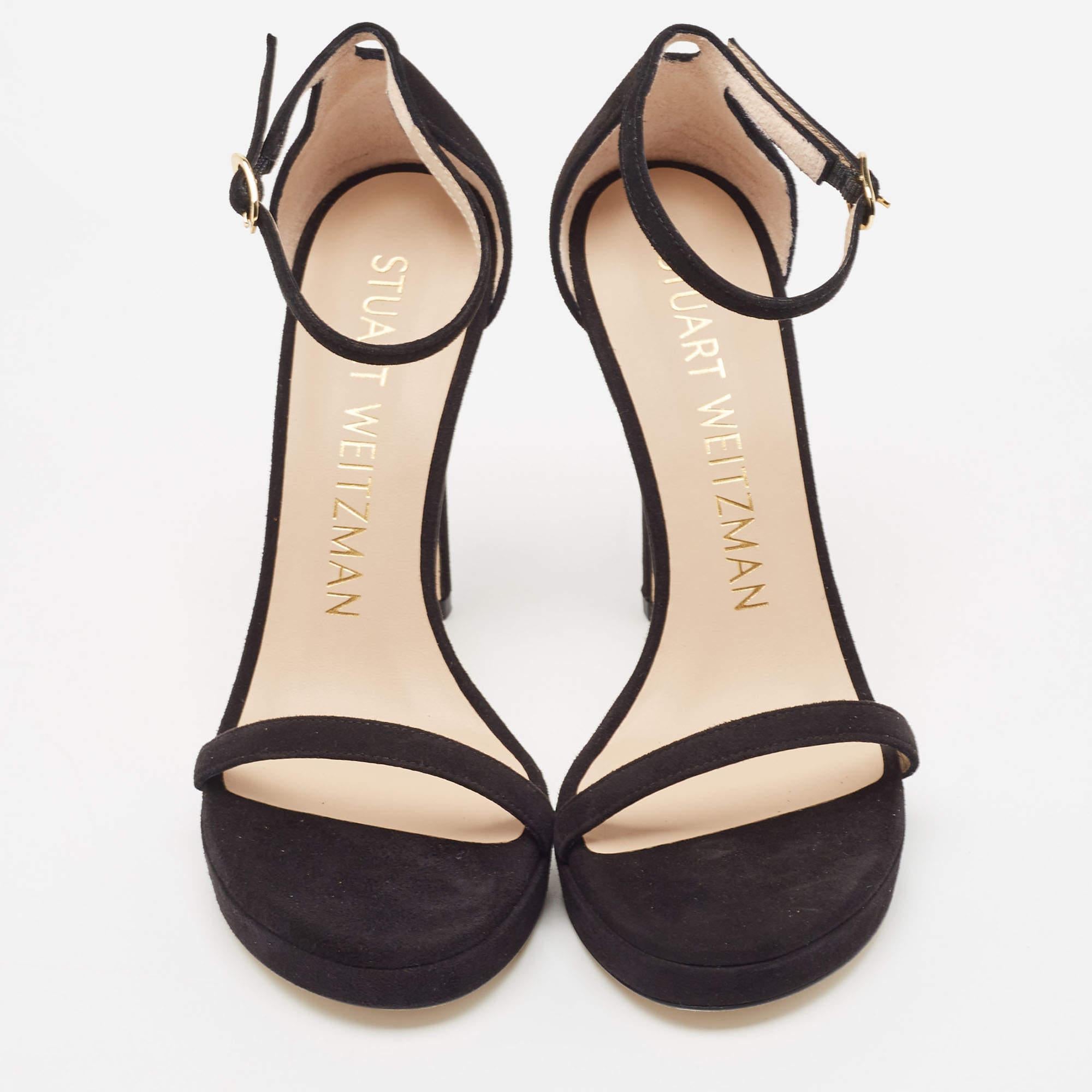 Stuart Weitzman Black Suede Nudist Disco Platform Sandals Size 37 2