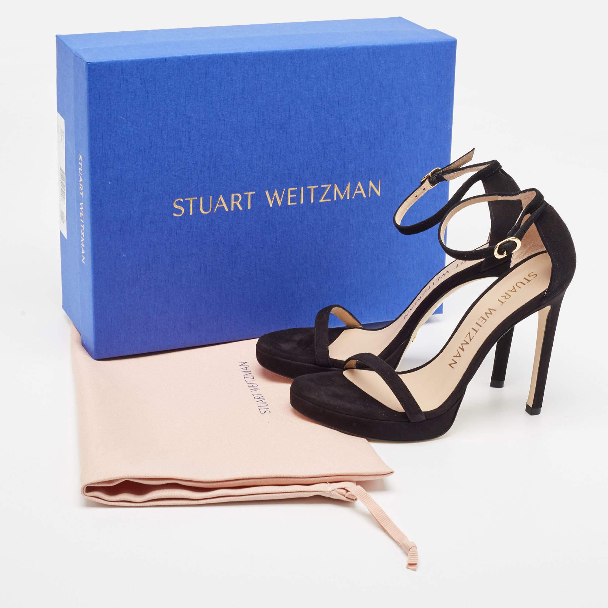 Stuart Weitzman Black Suede Nudist Disco Platform Sandals Size 37 5