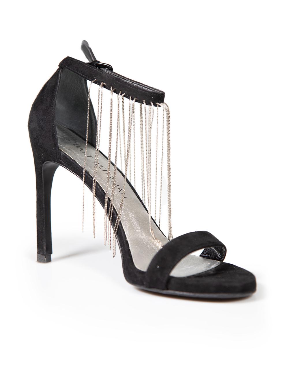 Stuart Weitzman Open Toe Tassel Sandals en daim noir Taille US 7.5 Pour femmes en vente
