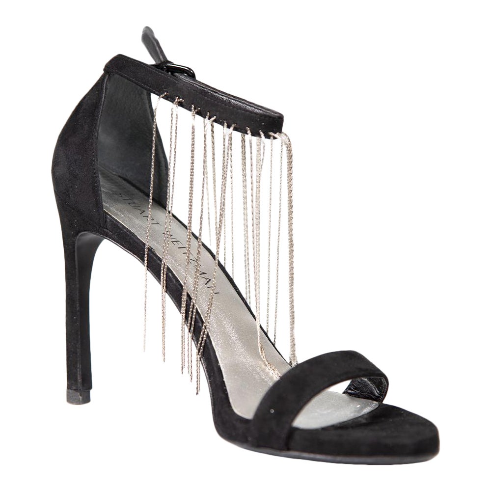 Stuart Weitzman Open Toe Tassel Sandals en daim noir Taille US 7.5