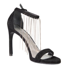 Stuart Weitzman Black Suede Open Toe Tassel Sandals Size US 7.5