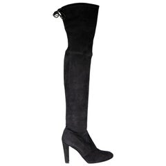 Used Stuart Weitzman Black Suede Over Knee Heeled Boots Size IT 39.5