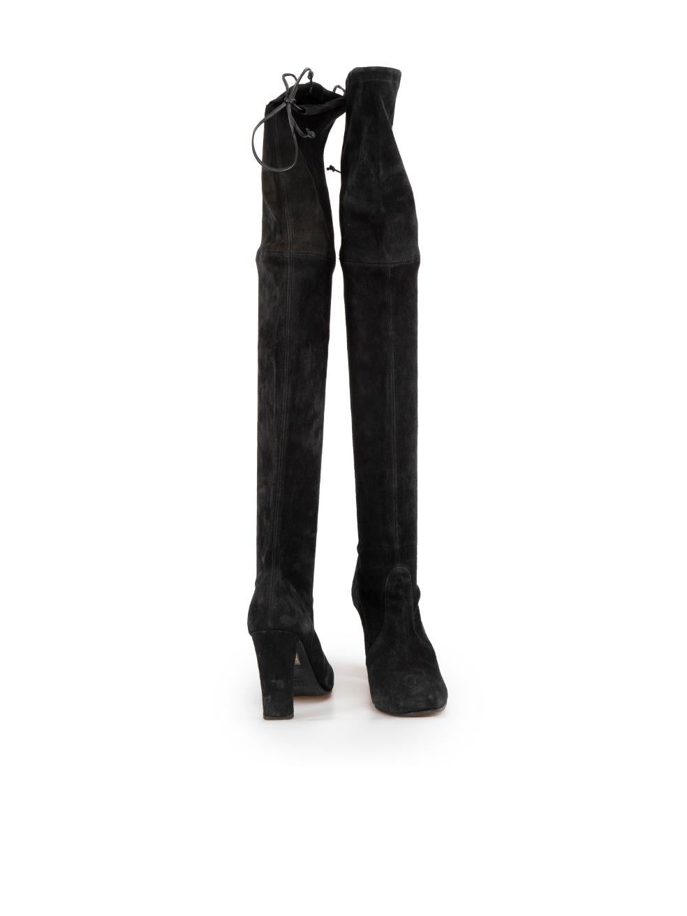 Stuart Weitzman Black Suede Over The Knee Heeled Boots Size IT 36 In Good Condition For Sale In London, GB