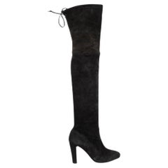 Used Stuart Weitzman Black Suede Over The Knee Heeled Boots Size IT 36