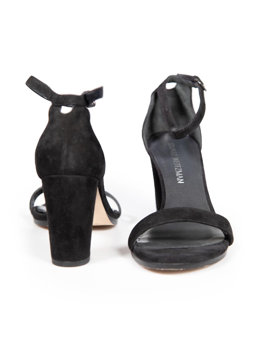 Stuart Weitzman Black Suede Strap Mid Heel Sandals Size IT 39.5 In Excellent Condition For Sale In London, GB