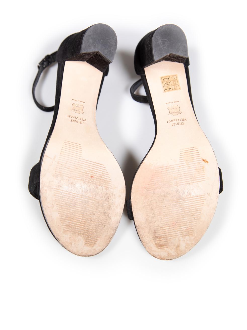 Women's Stuart Weitzman Black Suede Strap Mid Heel Sandals Size IT 39.5 For Sale