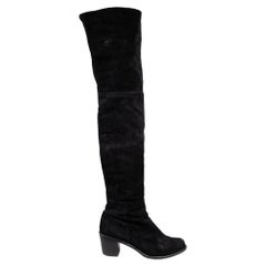 Stuart Weitzman Black Suede Thigh High Mid Heel Boots Size IT 38