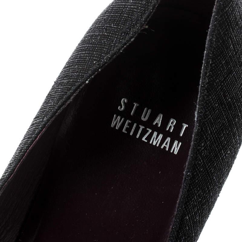 Stuart Weitzman Black Textured Fabric Criss Cross Open Toe Platform Pumps Size 3 For Sale 2
