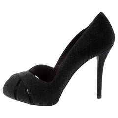 Stuart Weitzman Black Textured Fabric Criss Cross Open Toe Platform Pumps Size 3