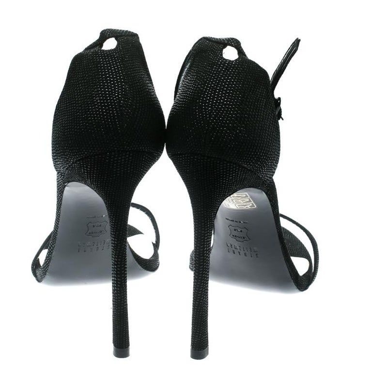 Escarpins Stuart Weitzman à Bout Ouvert Pailleté Noir - Talons Aiguilles - Taille 36 EU - Neuf