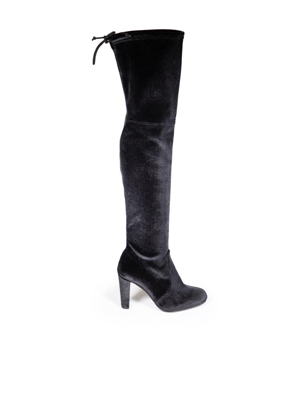 CONDITION is Very good. Hardly any visible wear to the boots is evident on this used Stuart Weitzman designer resale item.
 

 

 

 Details
 

 

 Black
 

 Velvet
 

 Boots
 

 Over the knee
 

 High heeled
 

 Almond toe
 

 Tie fastening
 

 

