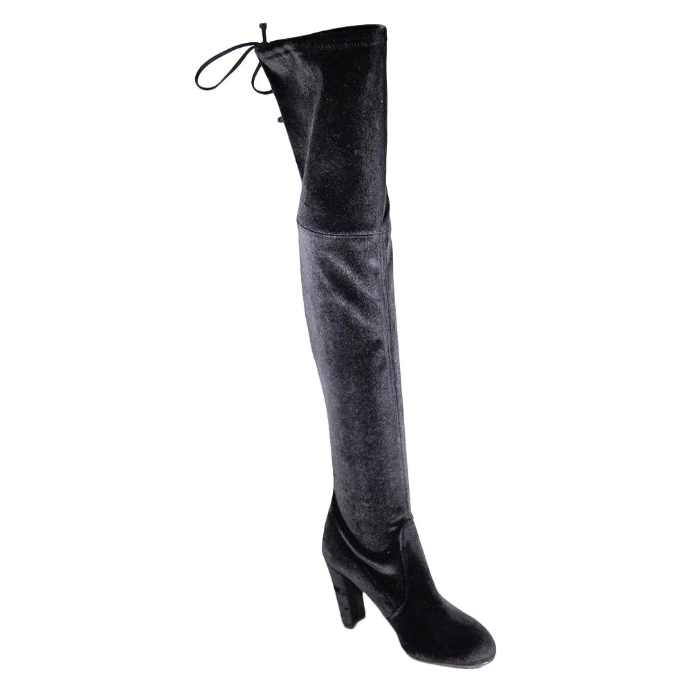 Stuart Weitzman Black Velvet Over Knee High Boots Size IT 37