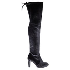 Used Stuart Weitzman Black Velvet Over Knee High Boots Size IT 37
