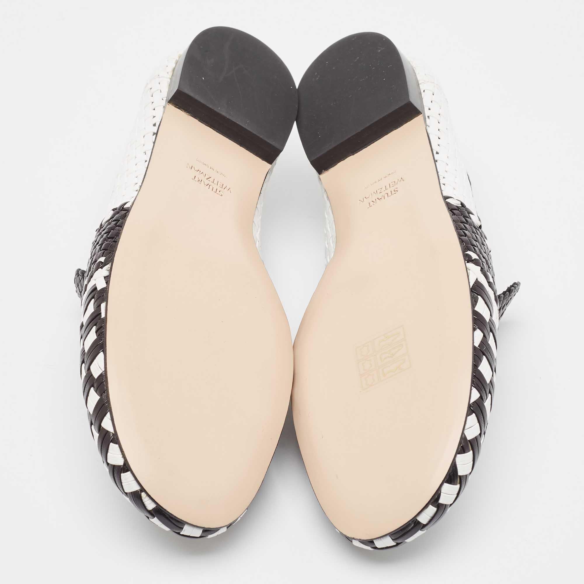 Stuart Weitzman Black/White Woven Leather Riviera Smoking Slippers Size 36 For Sale 2