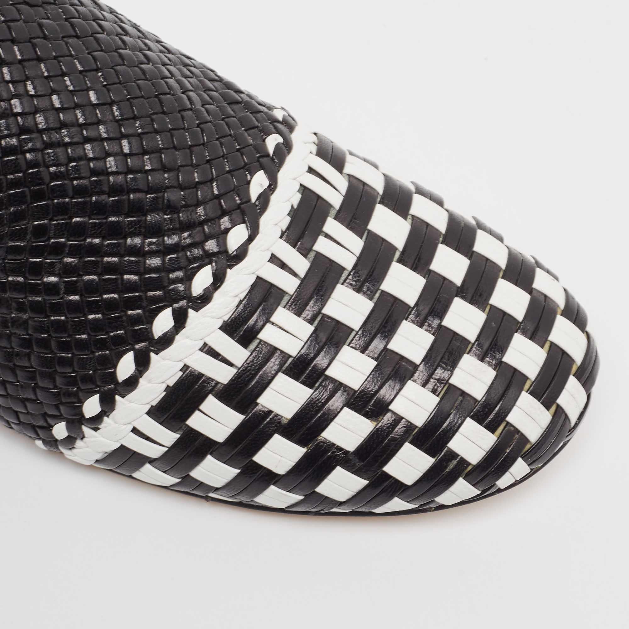 Stuart Weitzman Black/White Woven Leather Riviera Smoking Slippers Size 36 For Sale 4