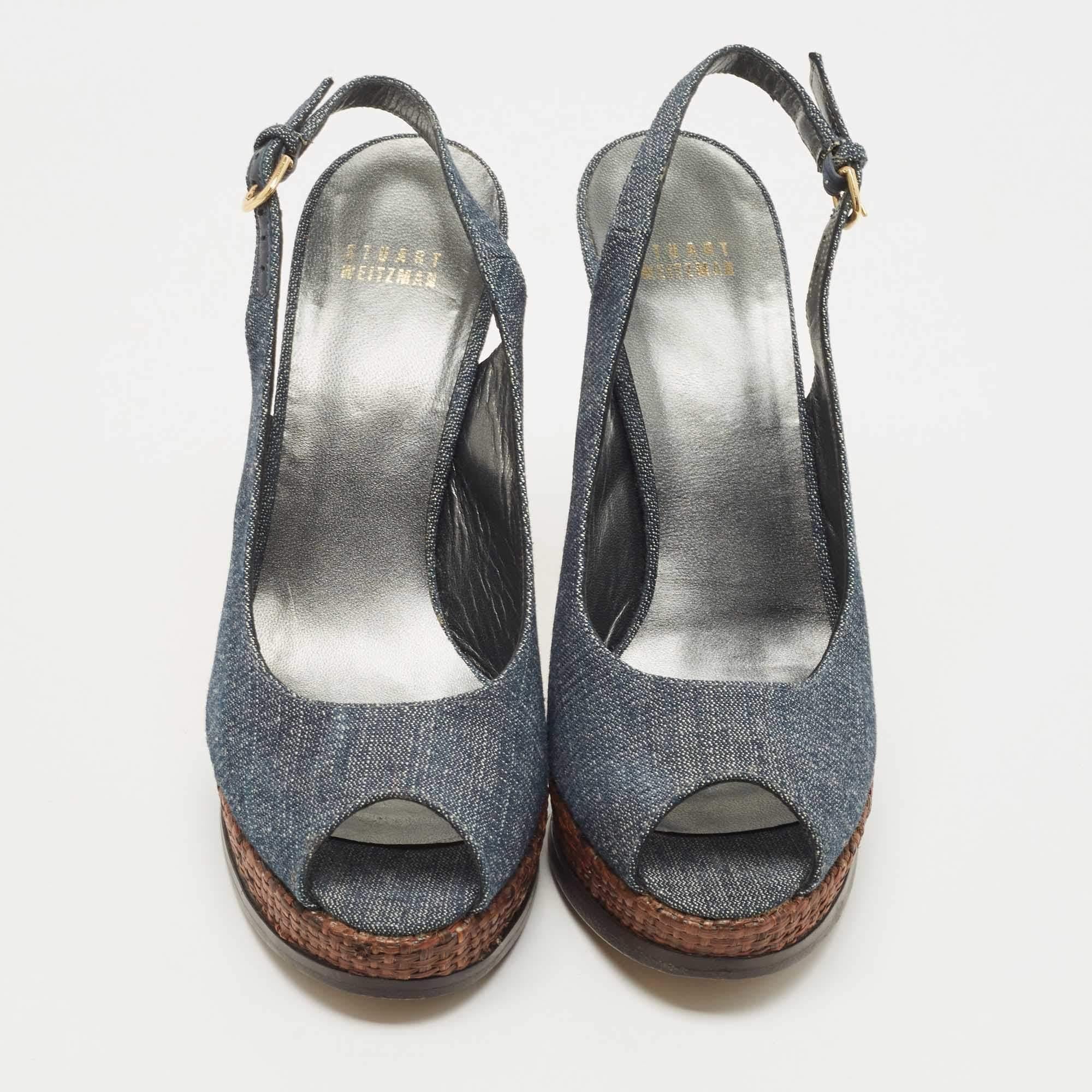 Stuart Weitzman Sandalias vaqueras azules con plataforma Slingback talla 40 Negro en venta