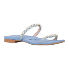 Stuart Weitzman Blue Leather Faux Pearl Stud Sandals Size EU 37.5