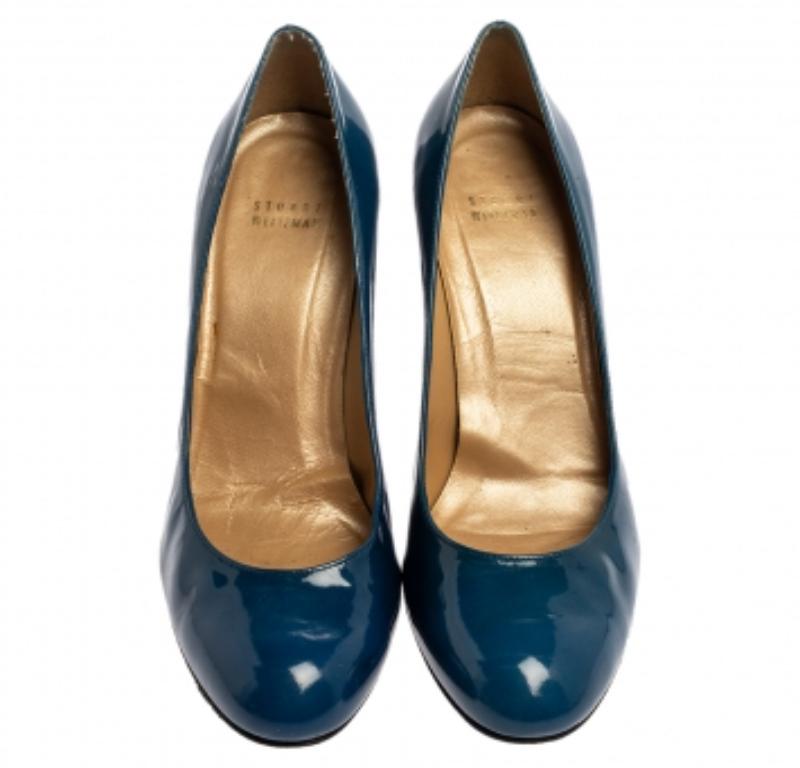Stuart Weitzman Blue Patent Leather Round Toe Pumps Size 40.5 For Sale 1