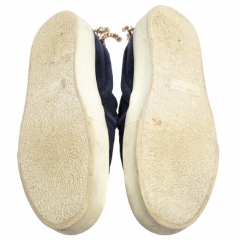 Black Stuart Weitzman Blue Suede Crystal Slip on Sneakers Size 38 For Sale