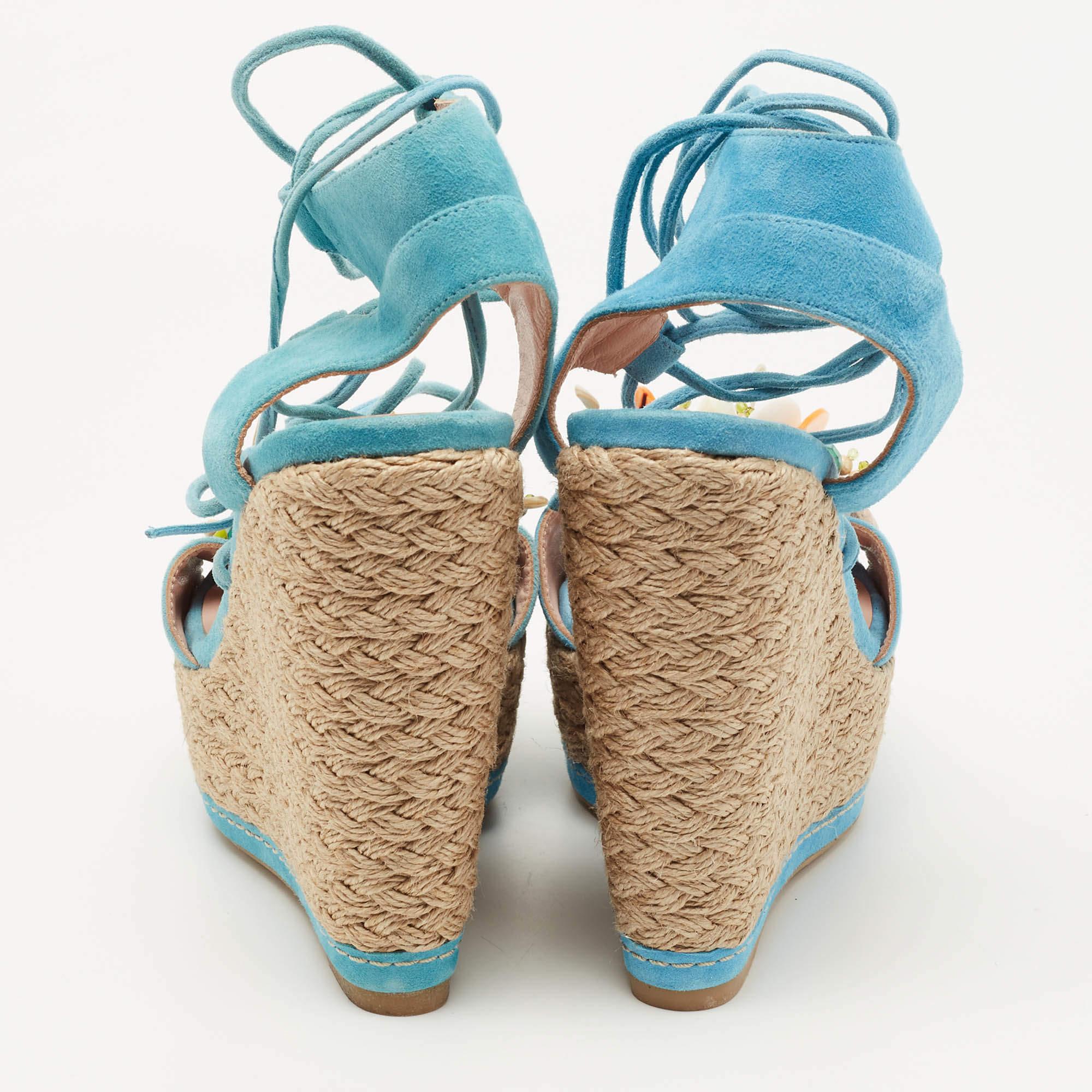 Stuart Weitzman Sandales compensées à lacets en daim bleu taille 36 Pour femmes en vente