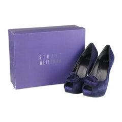 STUART WEITZMAN Blue Suede Open Toe Shoes Twisting Heels 37.5