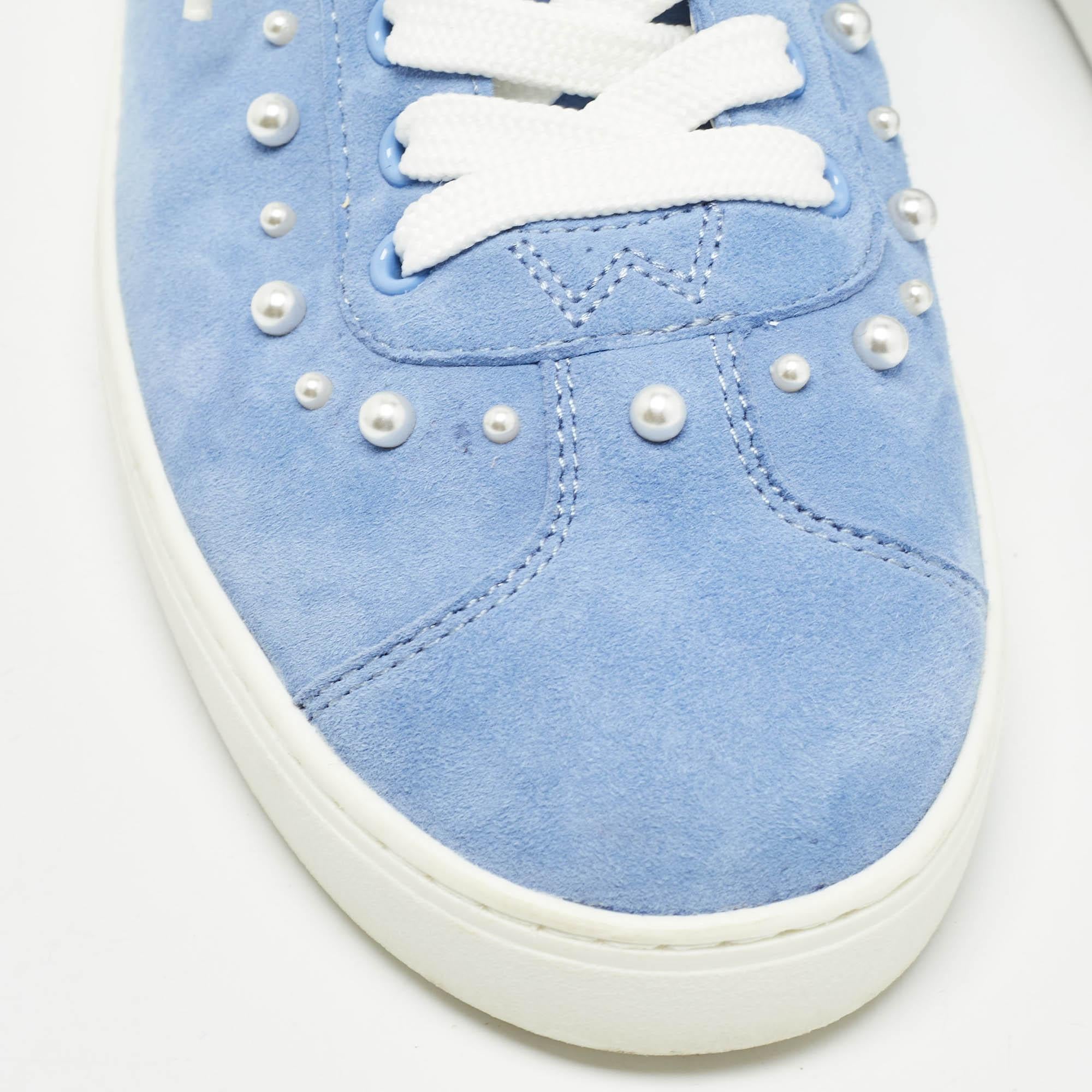Baskets Stuart Weitzman en daim bleu ornées de poires et à lacets, taille 39,5 en vente 2
