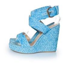 Stuart Weitzman, blue woven wedges