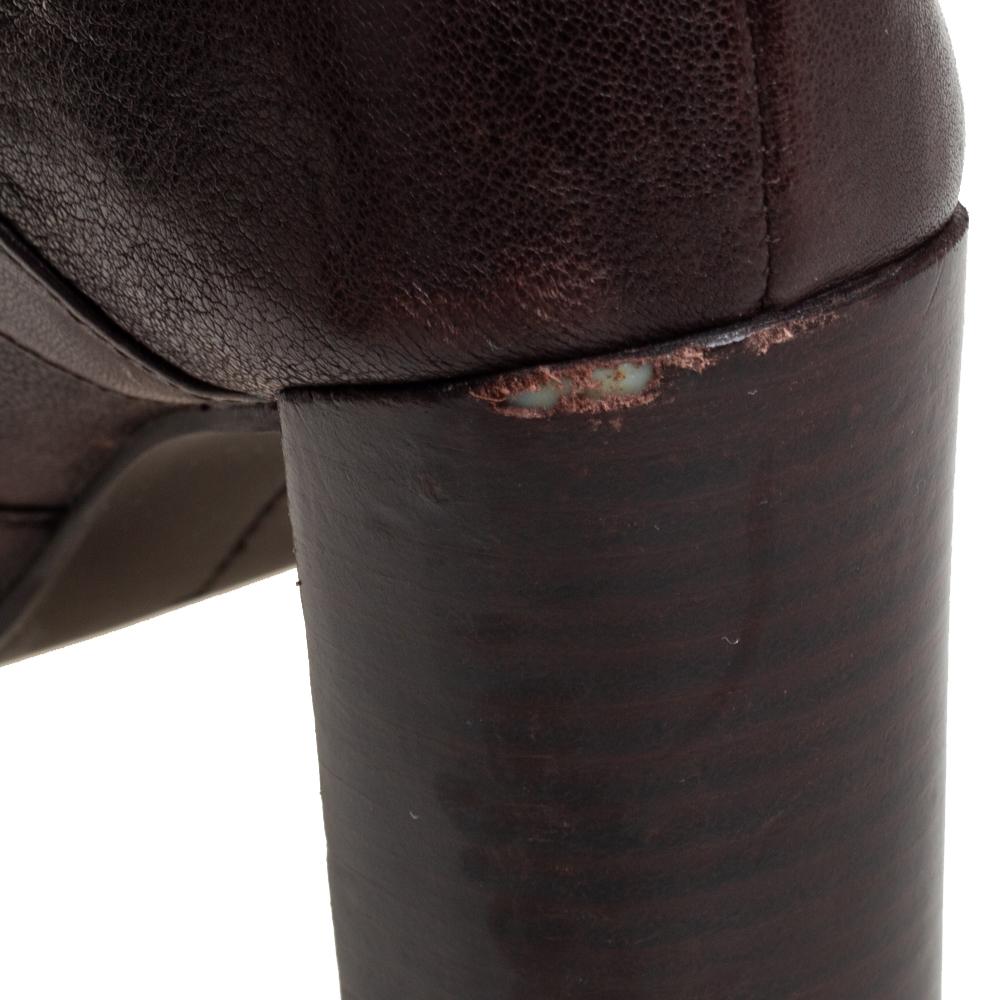 Black Stuart Weitzman Brown Leather Biker Knee Length Boots Size 36