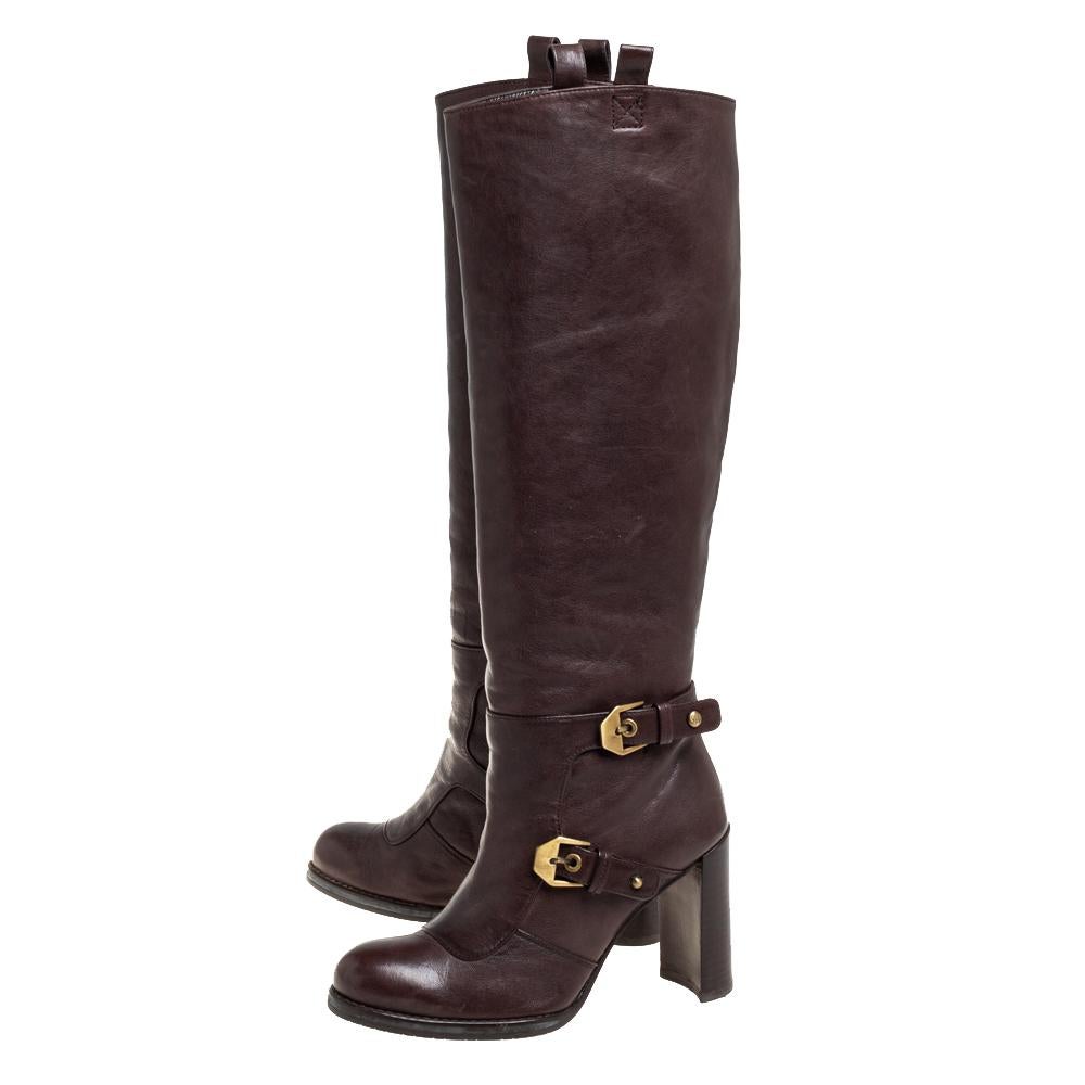 Stuart Weitzman Brown Leather Biker Knee Length Boots Size 36 at