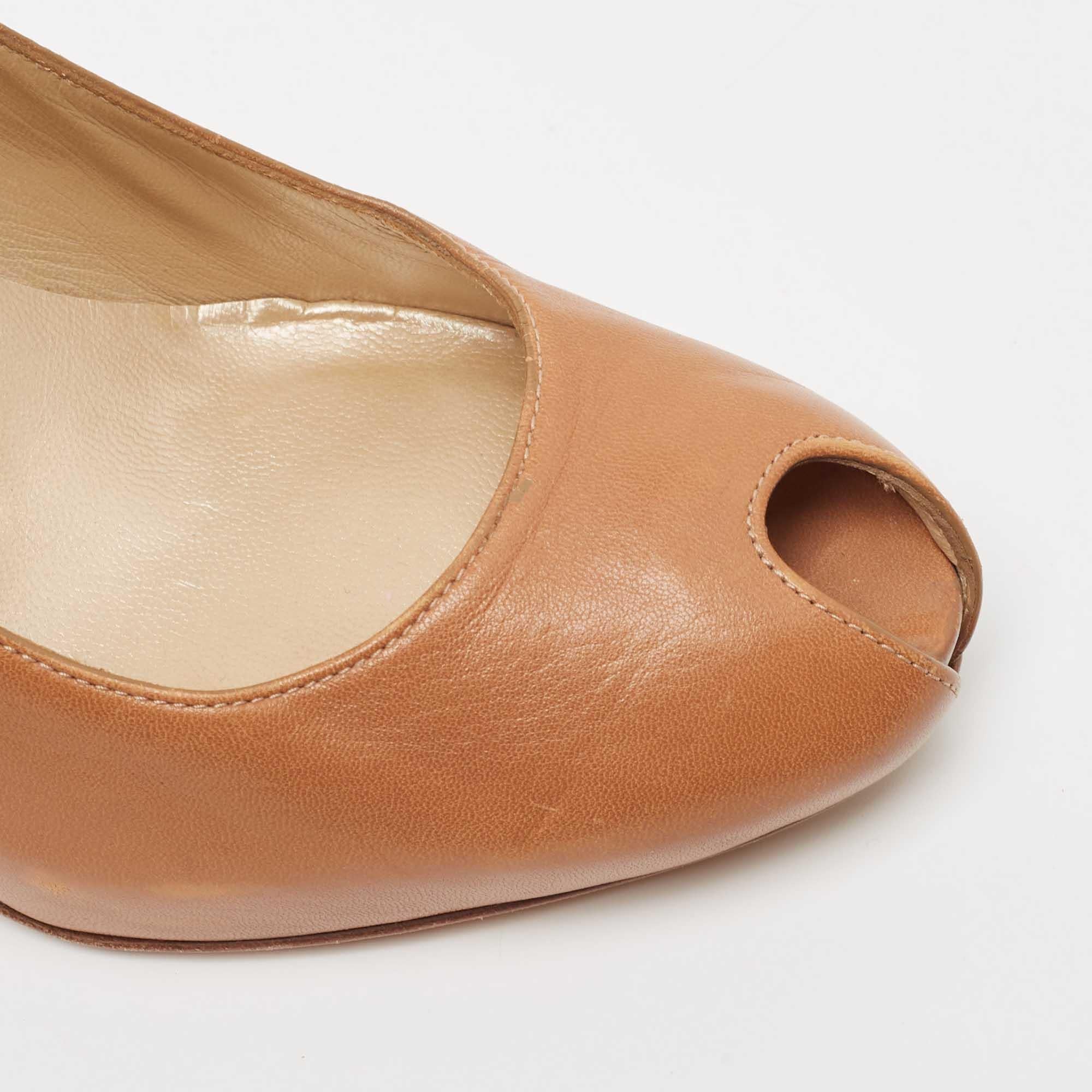 Stuart Weitzman Brown Leather Peep Toe Pumps Size 38.5 For Sale 3